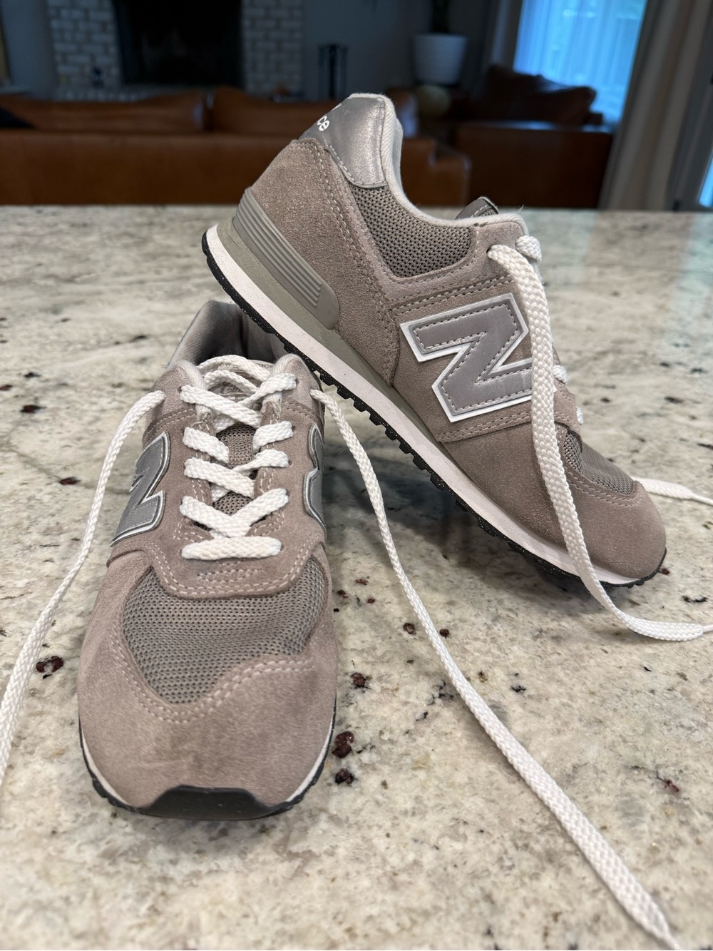 New Balance kids Gray Suede & Mesh Sneaker